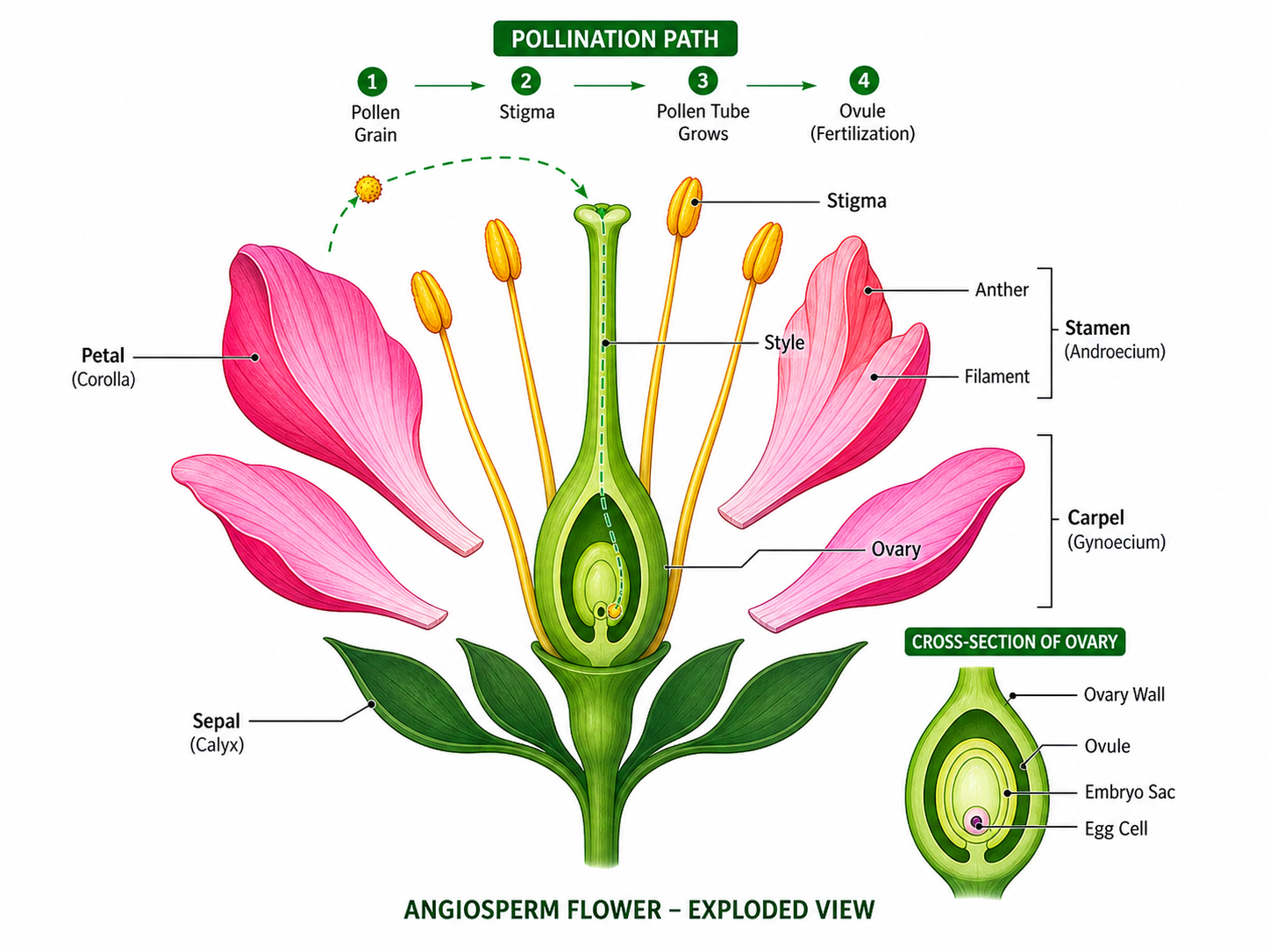 Botany Flower Anatomy Cross Section Pollination Diagram